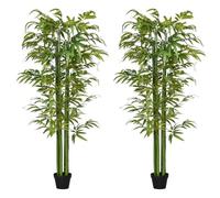 HOMCOM Pack de 2 Bambú Artificiales en Maceta 180 cm Plantas Artificiales para Interiores para Decoración de Salón Oficina Hogar Verde