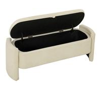 HOMCOM Banco al Pie de la Cama 118x42x45cm Banco de Almacenamiento Acolchado en Tejido Bouclé Patas de Madera de Eucalipto Crema Aosom España