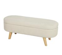 HOMCOM Banco Banqueta, Pie de Cama, Arcón de Almacenaje 2 en 1 en Tejido con Patas de Madera, 110L x 40P x 43H cm, Crema