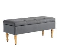 HOMCOM Banco baúl de almacenamiento 2 en 1 banqueta de terciopelo con tapa abatible acolchada y patas de madera Gris Oscuro Aosom España