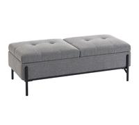 HOMCOM Banco baúl de lino, banco para cama con 2 compartimentos, tapas abatibles y cojín extra grueso, 117 x 50 x 44 cm
