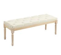 HOMCOM Banco clásico tapizado, 115 cm, pie de Cama, Crema Lino | Tapizado, madera de caucho tallada, patinado