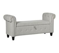 HOMCOM Banqueta pie de cama con almacenamiento y reposabrazos 150 kg 146,5x49x74,5 cm Gris claro
