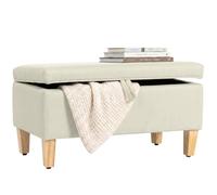 HOMCOM Banco de Almacenamiento para pie de Cama, 71x37x36cm, Beige | Reposapiés, tapizado en lino, patas de madera de caucho, para salón, dormitorio, entrada