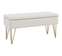 HOMCOM Banco de cama con almacenamiento, 2 compartimentos, aspecto tela, línea 1, con patas de acero dorado, 100x40x49