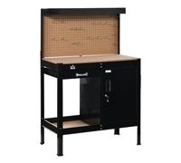 HOMCOM Banco de Trabajo 98,5x48x140 cm Carga 100 kg Mesa de Banco con Panel Perforado Cajón Estante y Armario con Cerradura Negro
