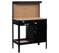 HOMCOM Banco de Trabajo 98,5x48x140 cm Carga 100 kg Mesa de Banco con Panel Perforado Cajón Estante y Armario con Cerradura Negro