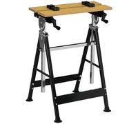 HOMCOM Banco de Trabajo Ajustable en Altura con 4 Clavijas Giratorias Tableros Ajustables 65x57x85-114 cm Madera Natural y Negro Aosom España