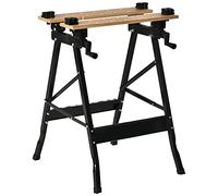 HOMCOM Banco de Trabajo Plegable Portátil con Tableros Ajustables en Ángulo y Distancia Bambú y Acero Carga Máx. 150 kg 63,5x60,5x78 cm Madera Natural y Negro