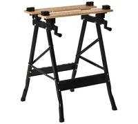 HOMCOM Banco de Trabajo Plegable Portátil con Tableros Ajustables Bambú y Acero Ideal para Bricolaje y Carpintería 63,5x60,5x78 cm Aosom España