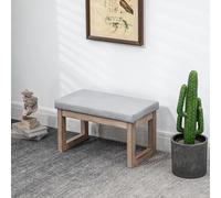 HOMCOM Banco para pies, taburete tapizado, taburete de lino con patas de madera, banco de entrada para sala de estar, dormitorio, gris, 68x38x42 cm