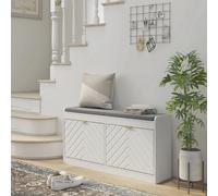 HOMCOM Banco para zapatos con cajón abatible, acolchado, banco estrecho de almacenamiento, puerta con diseño de líneas decorativas y estante ajustable para entrada o pasillo, 106x24 x cm, Blanco