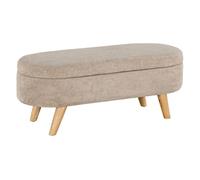 Homcom banco pie de cama, puff almacenaje tapizado en terciopelo de teddy con patas de madera y asiento acolchado, banco de almacenaje ovalado para dormitorio, entrada, pasillo, beige