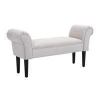Homcom banco pie de cama, taburete pie de cama tapizado en lona con patas de madera, reposabrazos y asiento acolchado, estilo moderno, banco para dormitorio, entrada, pasillo, blanco grisáceo 51 cm