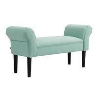 HOMCOM Banco Pie de Cama Taburete Pie de Cama Reposabrazos Verde Claro | Tapizado en Lona, Patas de Madera, Asiento Acolchado, Estilo Moderno, Banco para Dormitorio, Entrada, Pasillo