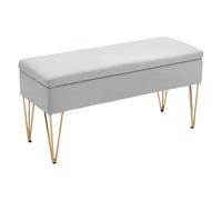 Homcom banco pie de cama, taburete pie de cama tapizado en lino sintético con patas de acero y asiento acolchado, estilo moderno, banco para dormitorio, entrada, pasillo, gris claro