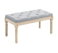 HOMCOM Banco Pie de Cama, Taburete Pie de Cama Tapizado en Lino Sintético con Patas de Madera y Asiento Acolchado, Estilo Vintage, Banco para Dormitorio, Entrada, Pasillo, Gris Claro