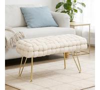 HOMCOM Banco Pie de Cama Tapizado en Terciopelo Banqueta Dormitorio Pie de Cama con Patas Doradas y Asiento Acolchado para Entradas Crema