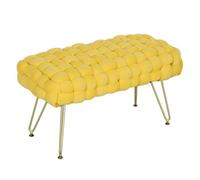HOMCOM Banco Pie de Cama Tapizado en Terciopelo Banqueta Dormitorio Pie de Cama con Patas Doradas y Asiento Acolchado para Entradas Amarillo