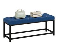 HOMCOM Banco Pie de Cama, Tapizado en Terciopelo, Banqueta para Dormitorio, Diseño Capitoné, Base de Metal, Banco para Dormitorio, Entrada, Salón, Recibidor, Azul Oscuro