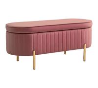 HOMCOM Banco Pie de Cama Tapizado en Terciopelo Puff Almacenaje con Espacio de Almacenaje y Patas Doradas Banqueta para Dormitorio Entrada 108x44x43,5 cm Rosa Pink