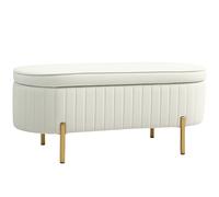 HOMCOM banco pie de cama tapizado en terciopelo taburete pie de cama con espacio de almacenaje y patas doradas 108x44x43,5 cm Crema