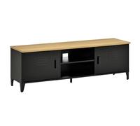 HOMCOM Mueble de TV Mueble de TV para TV de 55'' con 2 Armarios Patas Regulables Estructura de Metal Negro Tablero de Madera Natural 150 x 40 x 50 cm Black