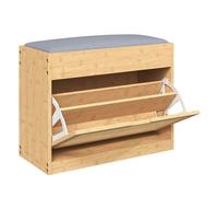 Homcom banco zapatero, banco recibidor con asiento acolchado, cajón abatible, puerta de ratán, estante ajustable, para entrada, pasillo, salón, 63x29x48 cm, natural y gris