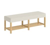 HOMCOM Banco Zapatero, Banco Recibidor Moderno, con Asiento Acolchado para 2 Personas, Estante Abierto, Marco de Madera, para Entrada, Pasillo, Salón, 140x44x48 cm, Crema y Madera Natural Crema y Made