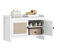 HOMCOM Banco Zapatero Bohemio Mueble Zapatero 8 Pares 80x35x52 cm Blanco | Banco de Almacenamiento con Frentes de Ratán, Puertas, Estante Extraíble, para Dormitorio o Entrada
