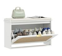 HOMCOM Banco Zapatero Boho Banco Recibidor Estrecho con Asiento Acolchado Blanco Blanco