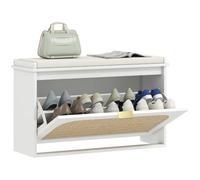 HOMCOM Banco Zapatero Boho Banco Recibidor Estrecho con Asiento Acolchado Blanco Blanco