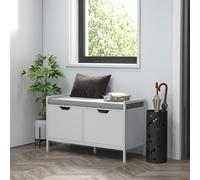 HOMCOM Banco zapatero con 2 compartimentos, mueble de entrada con cojín acolchado, para pasillo, entrada, dormitorio, 84L x 35P x 50H cm, Blanco