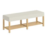 HOMCOM Banco Zapatero con Asiento Acolchado 2 Personas Estante Abierto Marco de Madera 140x44x48 cm Crema y Madera Natural