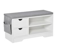 HOMCOM Banco Zapatero con Asiento Moderno 80,5x30,5x43,5cm Blanco y Gris | 2 Estantes, Bolso, Cojín Extraíble, 2 Cajones, Banco Recibidor, Capacidad para 4 Pares de Zapatos, para Entrada Pasillo