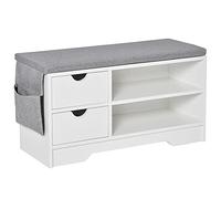 HOMCOM Banco Zapatero con Asiento Estantes y 2 Cajones Capacidad para 4 Pares de Zapatos 80,5x30,5x43,5 cm Blanco y Gris Aosom España