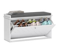 HOMCOM Banco Zapatero con Asiento Moderno Banco con Almacenaje Mueble Zapatero con Banco de Madera con Estantes Ajustables y Cojín Acolchado para 8 Pares de Zapatos 80x26x48 cm Blanco White 80x26x48cm