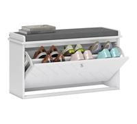 HOMCOM Banco Zapatero con Asiento Moderno Banco con Almacenaje Mueble Zapatero con Banco de Madera con Estantes Ajustables y Cojín Acolchado para 8 Pares de Zapatos 80x26x48 cm Blanco