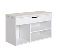 HomCom Banco zapatero Asiento de entrada moderno con cajón, estantes abiertos y cojín 80x30x47cm