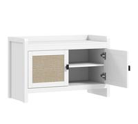 HOMCOM Banco Zapatero con Puertas Frentes de Ratán Balda Extraíble para Entrada o Dormitorio 80x35x52 cm Blanco y Beige