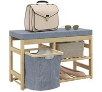 HOMCOM Banco Zapatero de Bambú con Asiento, Cesta Extraíble y Estantes Abiertos para 4 Pares de Zapatos - Mueble para Entrada, Recibidor, Pasillo 69x30x45 cm Natural
