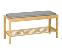 HOMCOM Banco Zapatero de Bambú con Asiento Tapizado Almacenamiento para 3 Pares de Zapatos Estante 90x30x46cm Natural Aosom España
