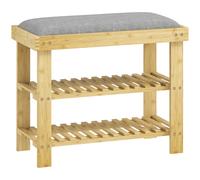 HOMCOM Banco Zapatero de Bambú con Cojín Zapatero de 2 Niveles para Entrada Pasillo o Dormitorio 60x29x49 cm Gris