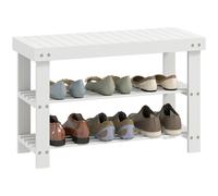 HOMCOM Banco Zapatero de Bambú Zapatero con Asiento Organizador de Zapatos de 3 Niveles para 6 Pares Zapatos para Entrada Salón Dormitorio 70x28x45 cm Blanco Blanco