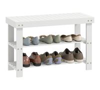 Homcom banco zapatero de bambú zapatero con asiento organizador de zapatos de 3 niveles para 6 pares zapatos para entrada salón dormitorio 70x28x45 cm blanco