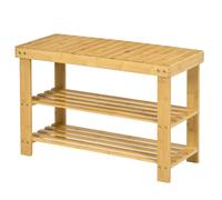 HOMCOM Banco Zapatero de Bambú Zapatero con Asiento Organizador de Zapatos de 3 Niveles para 6 Pares Zapatos para Entrada Salón Dormitorio 70x28x45 cm Natural
