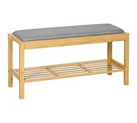 HOMCOM Banco Zapatero de Bambú Zapatero con Asiento Tapizado para 3 Pares de Zapatos con Estante de Listones para Entrada Pasillo 90x30x46 cm Natural