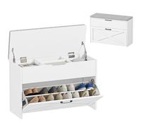 HOMCOM Banco Zapatero Entrada Asiento Acolchado 8 Pares Blanco | Asiento acolchado lavable, puerta abatible, almacen. cierre suave, estantes ajust., para sala/pasillo/dorm.