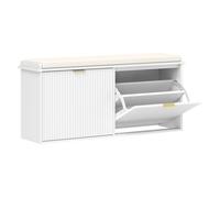 HOMCOM Banco Zapatero Mueble Zapatero Estrecho Banco Recibidor con Asiento Acolchado Cajón Abatible y Panel de Tablillas para 10 Pares de Zapatos para Entrada Dormitorio 104x26x47,5 cm Blanco
