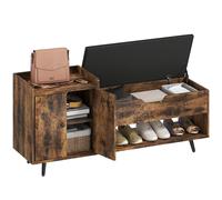 HOMCOM Banco Zapatero Industrial con Asiento Acolchado Compartimento Oculto Estantes Puertas 127x35x59 cm Marrón Rústico Rustic Brown